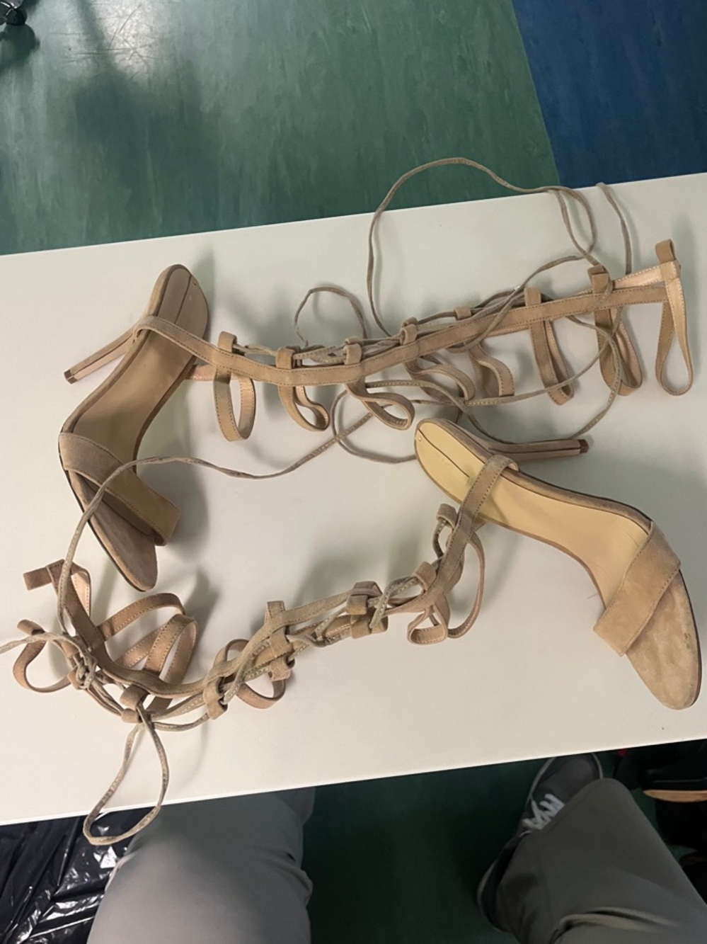 Aldo Nude Suede Lace-Up Block Heel Sandals